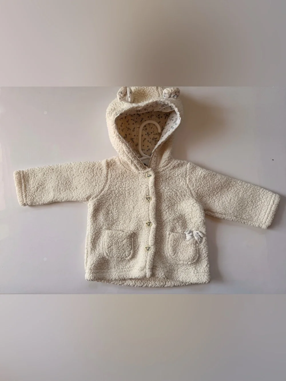 Cream Sherpa Baby Hooded Jacket with Ears